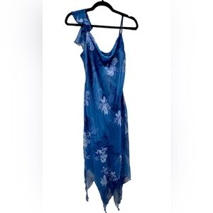 Vintage 90’s Style Blue Floral Sheer Dress